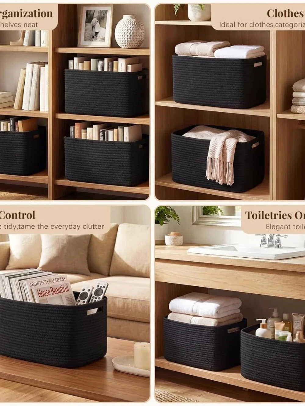 New 4Packs Natural Cotton Rope Storage Baskets for Organizing Toys, Clothes